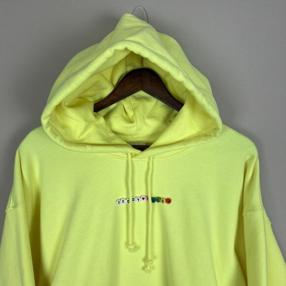 Teddy Fresh‎ Hoodie Womens XL Highlighter Neon Yellow Cropped 100% Cotton Beaded - Picture 3 of 15
